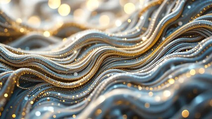 Wall Mural - Abstract Wavy Blue And Gold Lines With Bokeh Effect Creating A Flowing Artistic Background