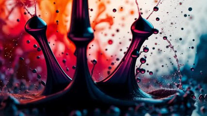 Wall Mural - dark liquid crown splash against red orange background with blue ambient light and macro detail