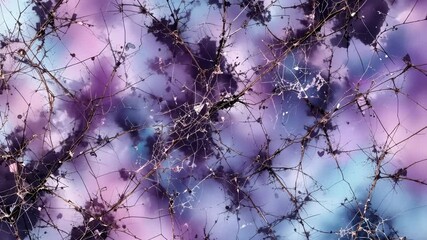 Wall Mural - Dreamy Abstract Cosmic Web Background in Pastel Purple Blue and Pink Hues with Intricate Gold Patterns and a Sparkling Effect