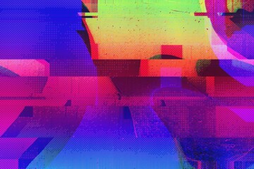 Wall Mural - abstract glitch art background in neon pink, blue, green. 90s, y2k aesthetic, trippy, distorted wave