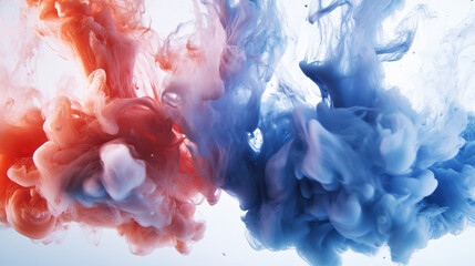 Wall Mural - photographic art of dense ultramarine and crimson ink clouds drifting through water, flowing vertica