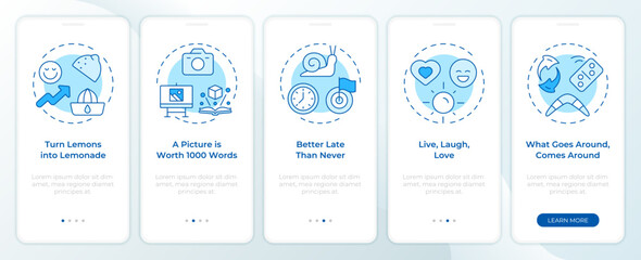Wall Mural - personal resilience blue onboarding mobile app screen. success, positivity. walkthrough 5 steps edit