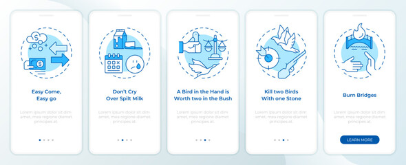 Wall Mural - decision consequences blue onboarding mobile app screen. walkthrough 5 steps editable graphic instru