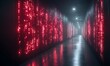 © jual - Server Room Data Center with Red Lights Showing Computing Technology