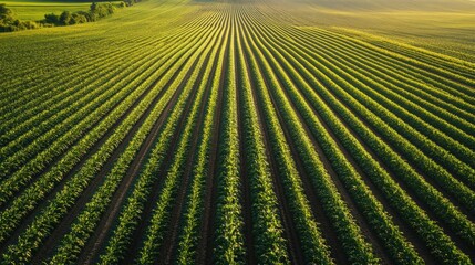Aufkleber - Endless rows of green crops under soft lighting create a serene landscape in perfect alignment Generative AI