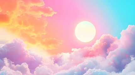 Wall Mural - colorful sky with sun and clouds in rainbow gradient
