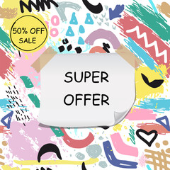 Aufkleber - Big sale banner. Special offer price label design. Super Sale promotion banner template. Doodle background. Vector Illustration.