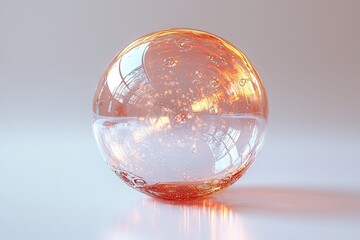 Aufkleber - Elegant glass sphere with bubbles and glowing light reflecting on its surface indoors