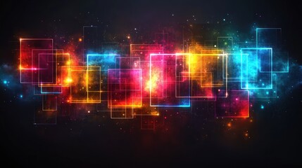 Aufkleber - Vibrant glowing squares and nebula, abstract digital art.