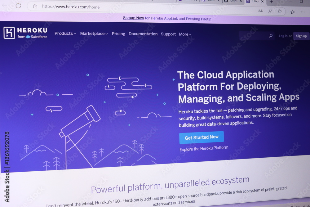 Heroku homepage displaying cloud application platform for app ...