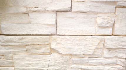 Wall Mural - White lines beige wall stone mosaic tiles texture in line horizontal background modern
