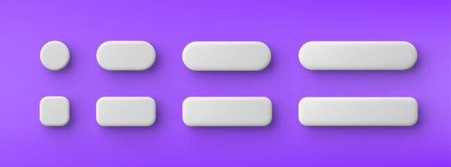 3d vector white plastic rounded rectangle button on purple background. Realistic minimal icon with shadow.