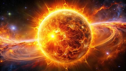 Wall Mural - a fiery celestial body exploding in a cosmic dance of energy and light
