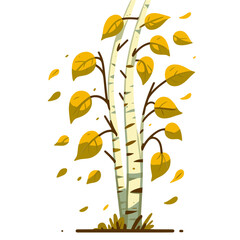 Wall Mural - Autumn birch trees with golden leaves falling. Ideal for seasonal change illustrations and fall nature themes.
