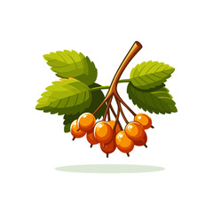 Wall Mural - Yellow berries with green leaves on branch in botanical style. Suitable for natural food illustrations, garden guides and seasonal fruit harvesting themes.