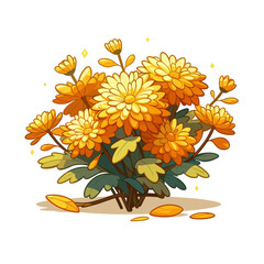 Wall Mural - Yellow and orange chrysanthemums bouquet, bright autumn style. Perfect for fall seasonal illustrations, floral arrangements or Thanksgiving decoration ideas.