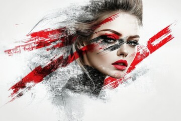 Aufkleber - Artistic portrayal of a woman with bold makeup during a creative expression session in an urban setting