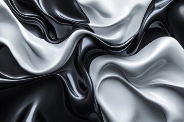 Aufkleber - Abstract waves of black and white textiles create a striking visual contrast in a detailed composition showcasing fluidity