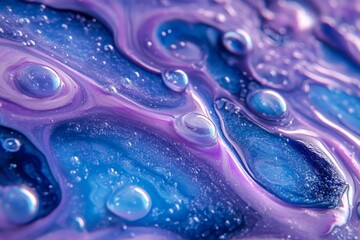 Leinwandbilder - Vibrant abstract swirl of blue and purple colors with bubbles and glitter reflecting light in an artistic composition