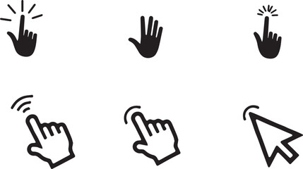 cursor icons vector set for website design and computer interface hand click, arrow pointer and web 