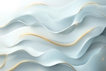 Poster - Soft flowing waves in white and gold design create an elegant abstract background suitable for modern art and digital projects
