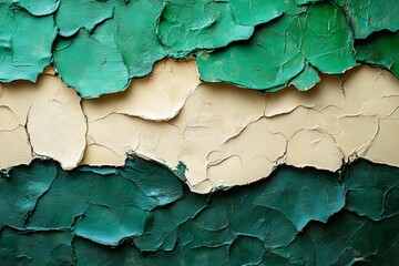 Aufkleber - Textured layers of green and beige paint create a striking abstract composition on the wall of an art studio