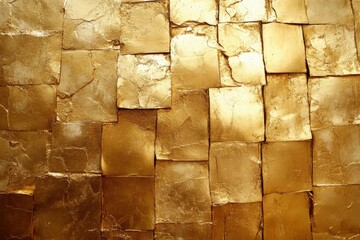 Aufkleber - Artistic golden textured wall with shimmering squares reflecting light and creating a warm atmosphere in a modern space