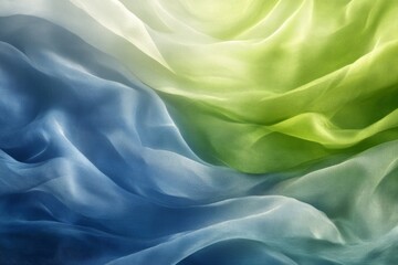 Fototapete - Soft flowing fabric in shades of blue and green arranged gracefully in a wave pattern