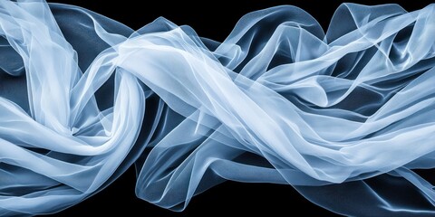 Poster - Elegant Blue Tulle Fabric Draped Beautifully on Black Background Perfect for Design Projects