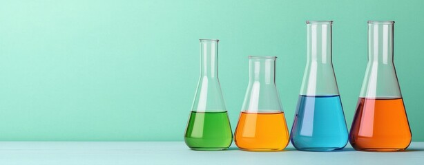 Poster - Colorful Liquids in Erlenmeyer Flasks Science Experiment Chemistry Lab Research