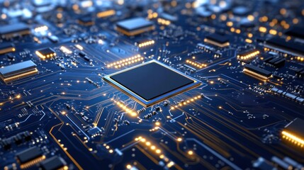 Leinwandbilder - High tech Central Processing Unit on a Circuit Board with glowing components Detailed view of modern technology