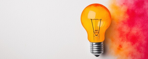 Aufkleber - Bright Orange Light Bulb Idea Concept on White and Red Watercolor Background