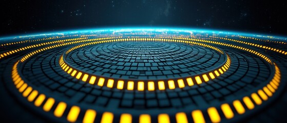 Leinwandbilder - Futuristic Circular Platform with Glowing Lights in Space Abstract Technology Background