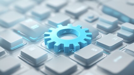 Gear on computer keyboard, technology, setting up, modern design, digital work, business