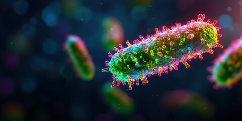 Aufkleber - Microscopic View of Vibrant Colorful Bacteria a detailed 3D render of microorganisms