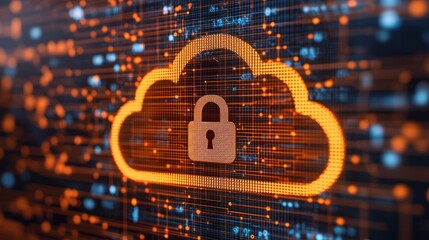 Poster - Secure Cloud Computing Protection with Digital Padlock and Abstract Data Background for Cyber Security and Data Privacy