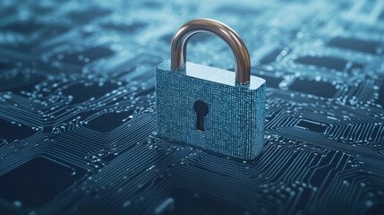 Poster - Secure Data Protection Concept Padlock on Circuit Board Representing Digital Security and Cyber Safety