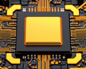 Aufkleber - Close up view of a golden CPU processor on a black circuit board High tech technology background