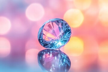 Aufkleber - Sparkling blue gem reflecting light on a colorful background during a soft-focus evening