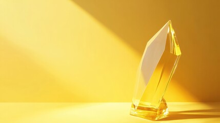 Geometric glass trophy on yellow backdrop