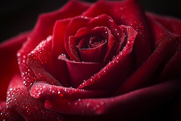 Poster - Red rose with dew drops glistening in soft light
