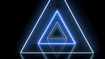 Abstract Neon Blue Triangle Tunnel: A mesmerizing digital art piece featuring a series of glowing blue triangles creating an infinite tunnel effect.