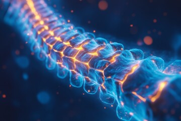 Aufkleber - Intricate visualization of the human spine illuminated by vibrant colors showcasing its structure and function