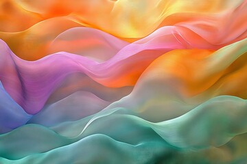 Poster - Colorful flowing fabric waves create a harmonious abstract composition in bright hues and soft textures