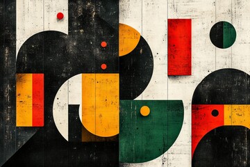 Aufkleber - Abstract geometric art featuring bold colors and textures on a weathered background in a contemporary style