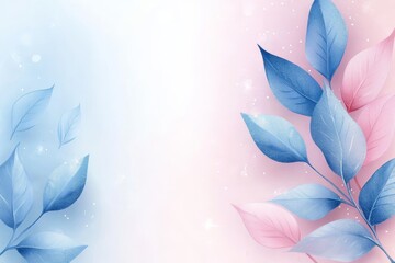 Poster - Background design with blue and pink leaves on a light gradient during a serene morning
