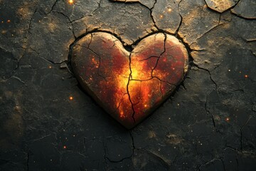 Aufkleber - Heart-shaped crack revealing a vibrant cosmic glow on a textured surface