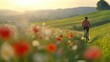 © AddStylerz - Scenic Landscape with Flower Field and Cyclist at Sunset