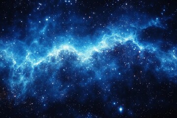 Poster - Stunning view of deep space with vibrant blue cosmic clouds and distant stars illuminating the night sky