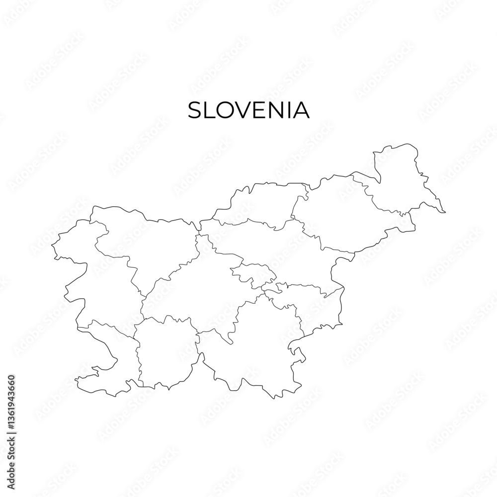 Simple black and white vector outline map of Slovenia, highlighting its ...